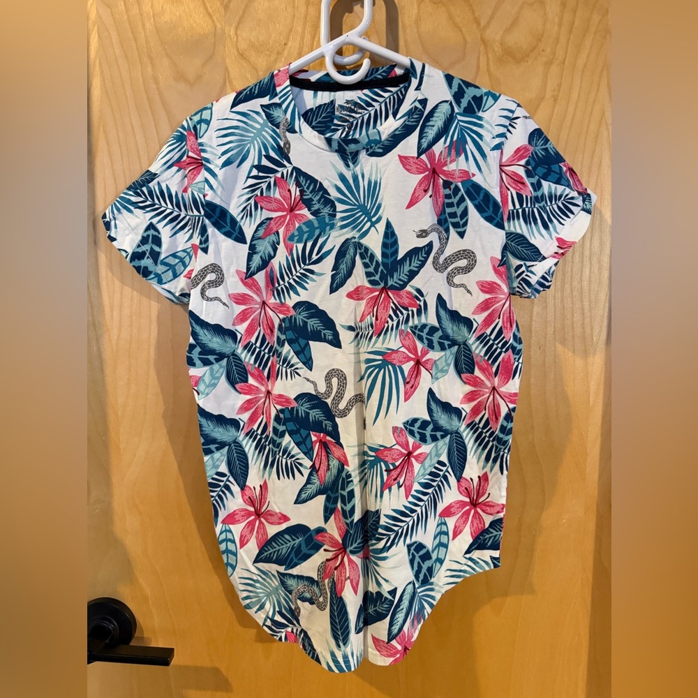 Hollister Floral Print Short Sleeve Tee - Pink, Blue, White
